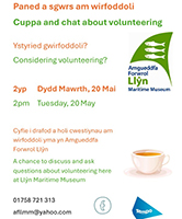 cuppa and chat about volunteering 20 may 2025 poster