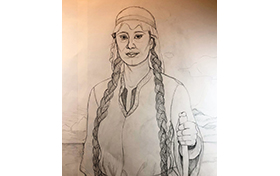 'Artist's impression' sketch of Madrun - the finished work will be on display at the Museum , with the grave and Madrun's skeleton. The Artist is Seren Morgan Jones, Aberystwyth.
